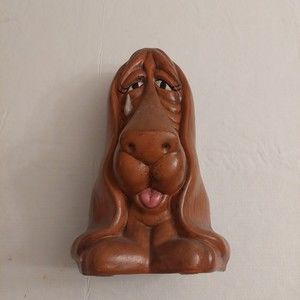 Vintage Brown Crying Basset Hound Mid Century Modern Ceramic Figurine MCM Decor